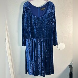 Vintage 90s Marc Bouwer Dark Cobalt Blue Velvet long sleeve dress 1X